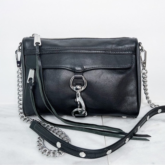 Rebecca Minkoff Handbags - Rebecca Minkoff Black Leather Silver Hardware Chain Strap Small Crossbody Bag